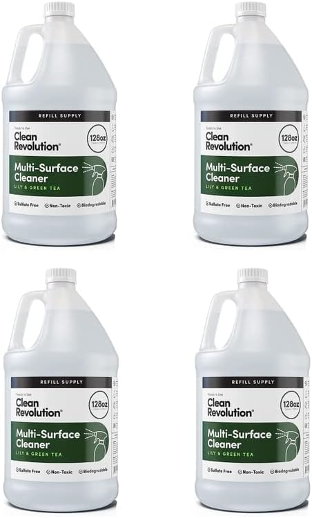 Clean Revolution Multi Surface Cleaner Refill Supply, Non-Toxic, Eco-Friendly & Plant-Based, Ready to Use, Lily & Green Tea, 128 Fl Oz (Pack of 4) by CleanRevolution