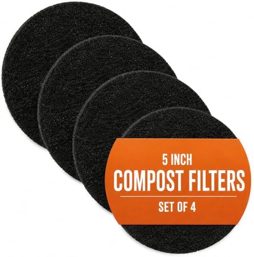 5 Inch Charcoal Compost Bin Filter - 4 Pack Countertop Replacement Set 5 Inch Round Activated Charcoal Filters, Four Pack, Drop in Replacement, Odor Control, Countertop Bin, Kitchen Use by CoolerKitchen