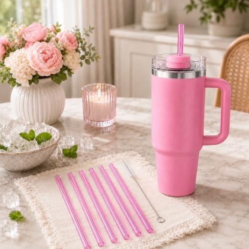 Replacement Straws Compatible with 30 oz Stanley Quencher Tumbler, 10.5 Inch Clear Reusable Straws, Drinking Cup Accessories, Dark Pink-6 Pack - Image 5