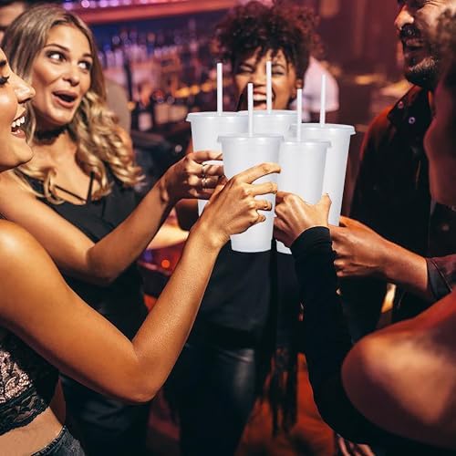 Suertestarry Tumbler with Straw and Lid,Water Bottle Iced Coffee Travel Mug Cup,Reusable Plastic Cups,Perfect for Parties,Birthdays,24oz-5 Pack (White Glitter, 10 pack) - Image 5