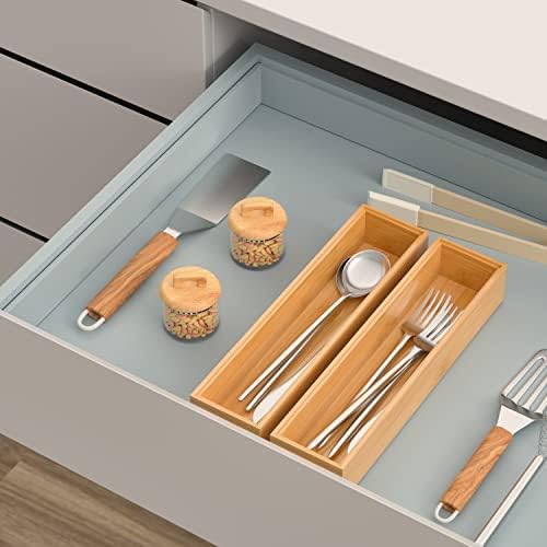 VeyFey Silverware Tray for Drawer, Stackable Kitchen Bamboo Drawer Organizer 12" x 3" x 2" Set of 2 - Image 3