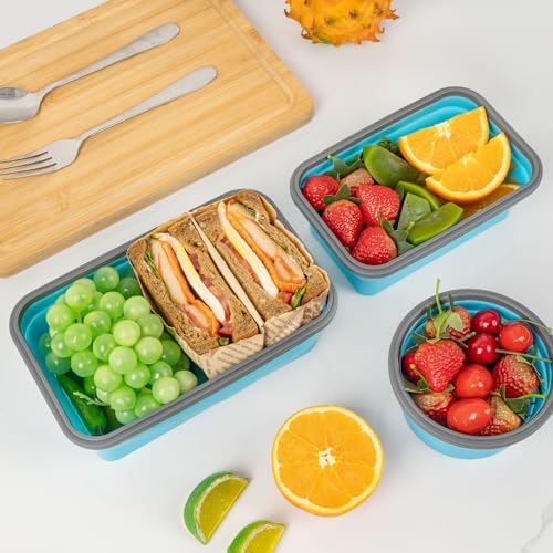 Collapsible Silicone Food Storage Containers Set with Lid & Air Vent, Foldable Lunch Containers, 16 Pack (8 Rectangular + 8 Round Bowls), BPA-Free, Space-Saving - Image 2