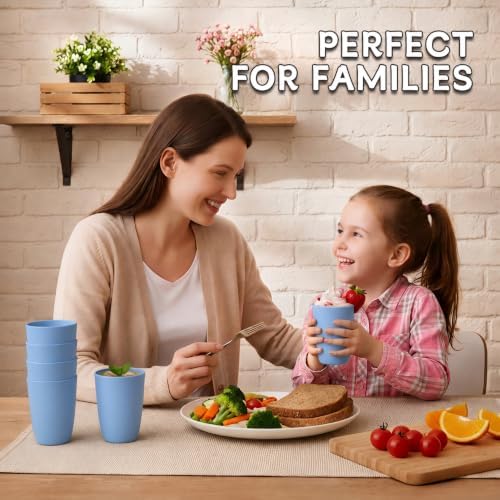 Wrova Wheat Straw Cups 6 PCS Good Alternative to Plastic Reusable Cups 12 oz Unbreakable Drinking Cup Reusable Dishwasher Safe Water Plastic Glasses Light Blue - Image 5