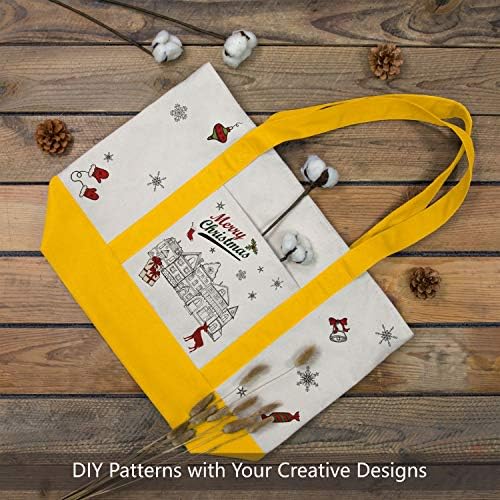 TOPDesign 3-Pack Canvas Tote Bags with an External Pocket, Reusable Grocery Shopping Bags, Top Zipper Closure, Daily Essentials (Yellow/Natural) - Image 3