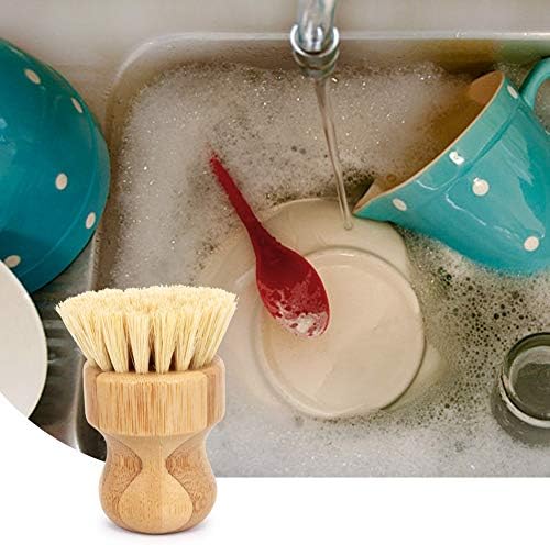 Ezeso Natural Bamboo Dish Scrub Brush Set 4 Piece, Wooden Pot & Bottle Brush - Image 5