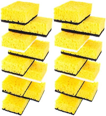Yellow Multi Use Scrub Sponge. Made in Europe. Large Pack of 18. 4.3x2.8x1.4 inches. Black Heavy Duty & White Non Scratch Fiber. Best Odorless & Durable Professional Scrubber for Commercial Use by Okleen