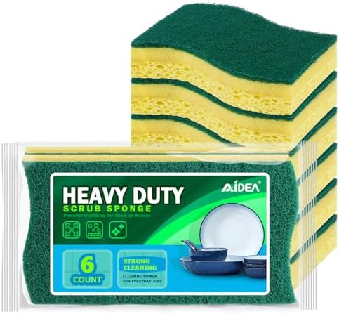 AIDEA Sponges Kitchen, 6Count, Heavy-Duty Scrub Sponges, Sponge for Dishes by AIDEAHOME