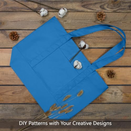 TOPDesign 6-Pack Canvas Tote Bags with an External Pocket, Reusable Grocery Shopping Bags, Top Zipper Closure, Daily Essentials (Ocean Blue) - Image 3