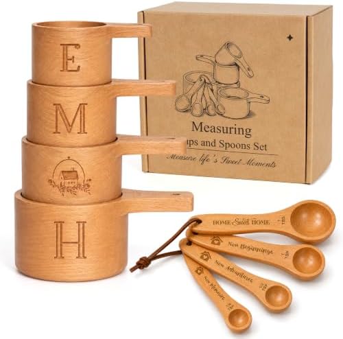 House Warming Gift New Home, Wooden Measuring Cups and Spoons Set, Housewarming Basket for Homeowners Couple Women, Closing Gifts for Home Buyers, First Apartment Kitchen Gadgets for Cooking & Baking by boxchess