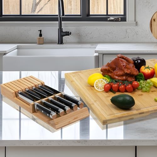 Utoplike Knife Drawer Organizer, Bamboo Knives Block for Kitchen Drawers - Image 6