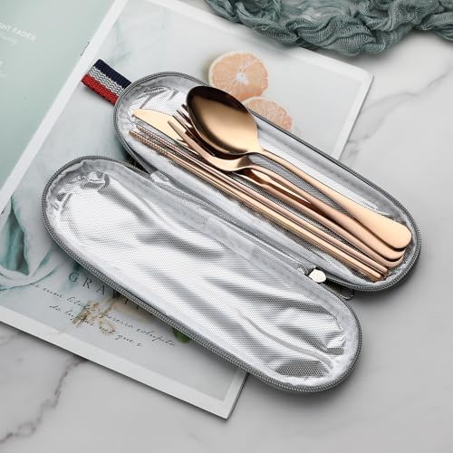 DEVICO Travel Utensils with Case, 5 Piece Portable Silverware Set for Work - Image 3