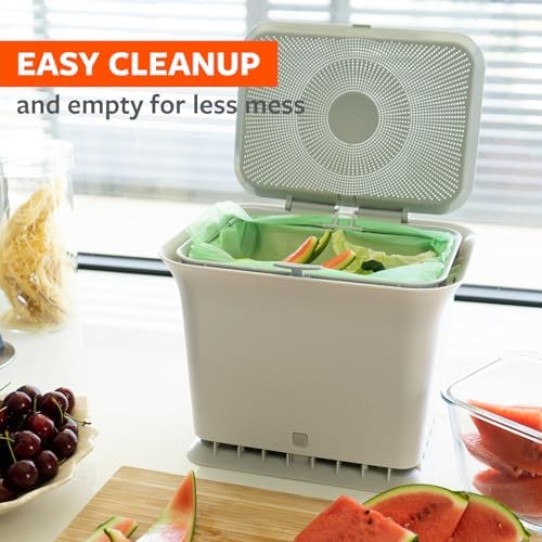 Full Circle Fresh Air Kitchen Compost Bin – Odor-Reducing Countertop Compost Container with Patented Airflow Design, Includes Compostable Bags, Easy to Clean, 1.5 Gallon, Gray - Image 5