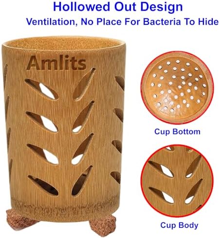 Bamboo Toothbrush Holder with Drainage – Quick Drying Single-Piece Design –Toothbrush Holders for Bathrooms – Wooden Toothbrush Holder Resilient in Humid Conditions - Glossy Leaves - Image 3