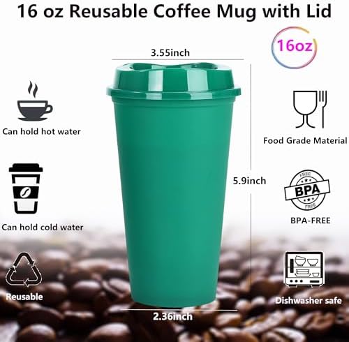 20 Pack Reusable Coffee Cups with Lids 16 oz Plastic Tumblers Travel Mug Iced Coffee Cup for Adults and Women Hot and Cold Drinks, Microwaveable(Greens) - Image 2