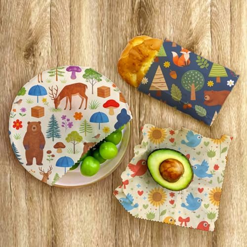 LENARKU Reusable Beeswax Wrap, Forest Animals Wraps, 9 Pack Eco-Friendly Food Storage, Organic Cotton, Sustainable, Zero Waste, Plastic-Free, Sandwich & Snack Covers, 1XL, 3M, 5S - Image 7