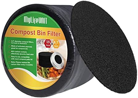 MyLifeUNIT 16 Pack Charcoal Filter for Compost Bin Kitchen, Compost Pail Replacements Filter (6.7 inches) by MyLifeUNIT