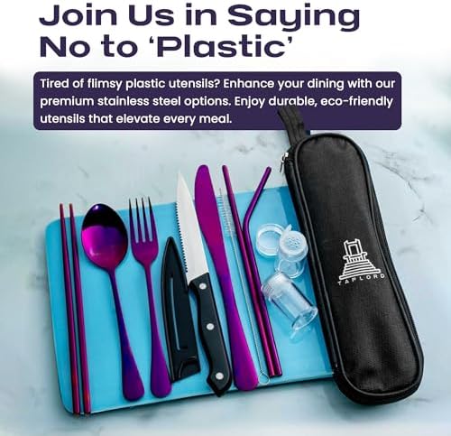 Taplord Portable Travel Silverware Set With Case, Includes 10 Pcs of Travel Utensils With Case, Stainless Steel Flatware Set For Camping, Lightweight (Purple) - Image 4
