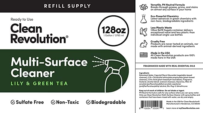 Clean Revolution Multi Surface Cleaner Refill Supply, Non-Toxic, Eco-Friendly & Plant-Based, Ready to Use, Lily & Green Tea, 128 Fl Oz (Pack of 4) - Image 4