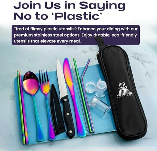 Taplord Portable Travel Silverware Set With Case, Includes 10 Pcs of Travel Utensils With Case, Stainless Steel Flatware Set For Camping, Lightweight (Multi-Color) - Image 4