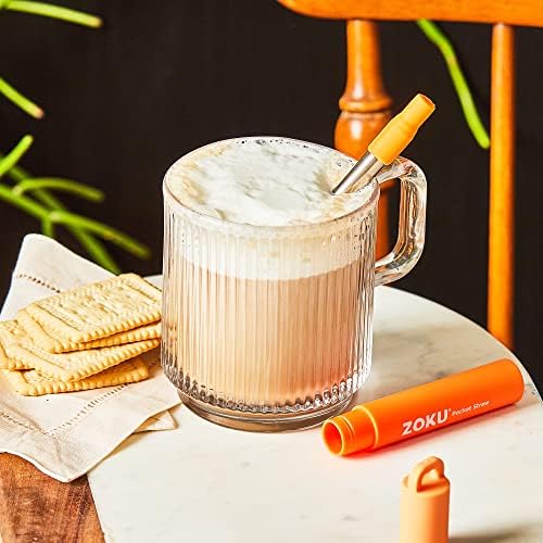 Zoku Reusable Metal Straw with Case, Collapsible Travel Straw - Orange - Image 6