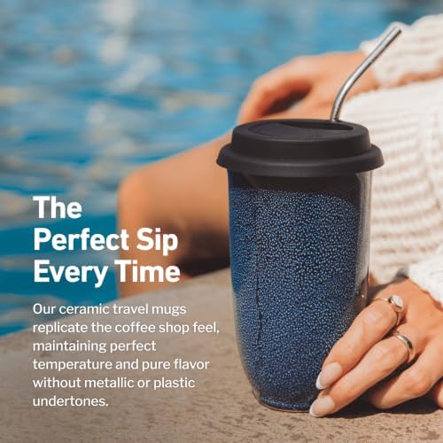 NOVA CERAMICS Travel Mug - Ceramic Travel Mug With Lid – Travel Coffee Mug Unique To Go Coffee Cup – Microwave & Dishwasher Safe Coffee Tumbler - Gifts For Women Men Him Her – 12oz - Abyss - Image 4