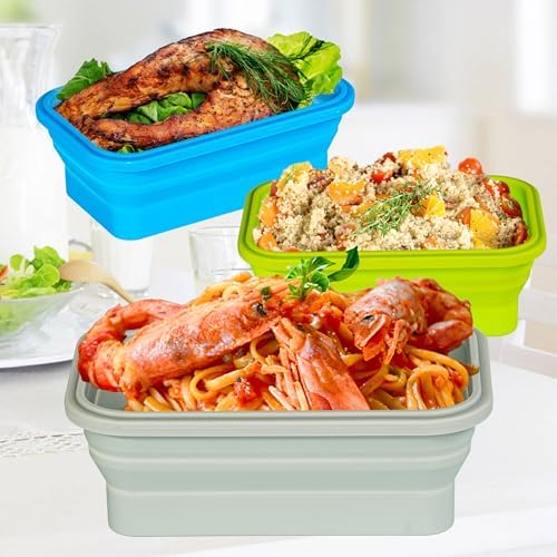 Plus 4PCS Foldable Silicone Food Storage Containers for Kitchen Storage for Leftovers Fruits and Meal Prep Dishwasher Safe Microwave Safe Ideal for Home and Travel (grey, 27OZ) - Image 3