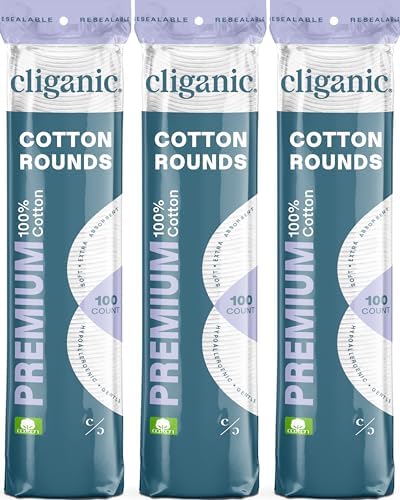 Cliganic Premium Cotton Rounds for Face, Makeup Remover Pads, 300 Count by Cliganic
