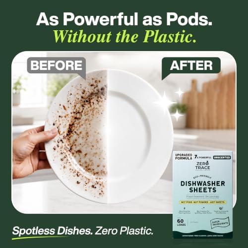 Zero Trace Dishwasher Detergent Eco-Friendly Sheets for Dish Washing - Plant Powered Technology- Unscented- 60 Loads - Image 2