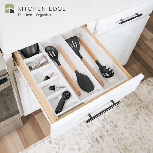 KitchenEdge Utensil & Junk Drawer Organizer, 10.5-19 in, White Bamboo - Image 2