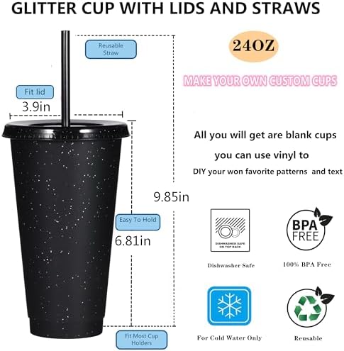 Suertestarry Tumbler with Straw and Lid,Water Bottle Iced Coffee Travel Mug Cup,Reusable Plastic Cups,Perfect for Parties,Birthdays,24oz-5 Pack (Black, 5pack) - Image 2