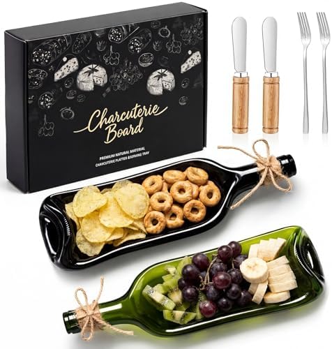 Bokon 2 Pcs Wine Gifts Melted Serving Tray, Green, Brown, Wine Bottle by Bokon