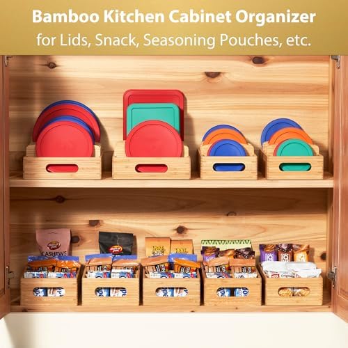 Umilife Bamboo Food Container Lid Organizer for Kitchen Cabinet and Drawer - Image 3