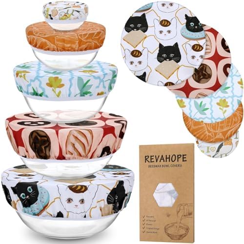 5Pcs Reusable Beeswax Elastic Bowl Covers for Bread Proofing and Food Cover by Revahope