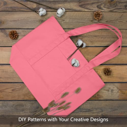 TOPDesign 1-Pack Canvas Tote Bag with an External Pocket, Reusable Grocery Shopping Bag, Top Zipper Closure, Daily Essentials (Rose Pink) - Image 4
