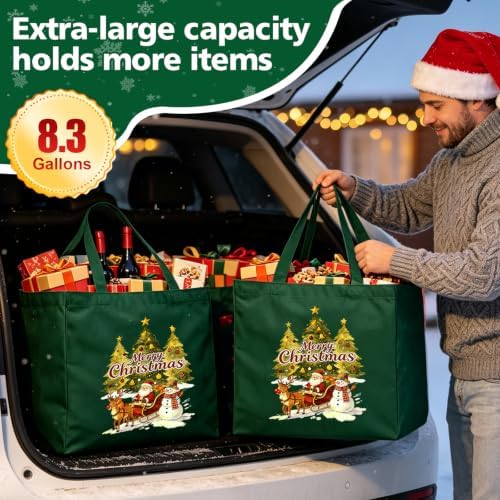 Christmas Canvas Tote Bags with Handles, Large Merry Christmas Shopping Bag - Image 4
