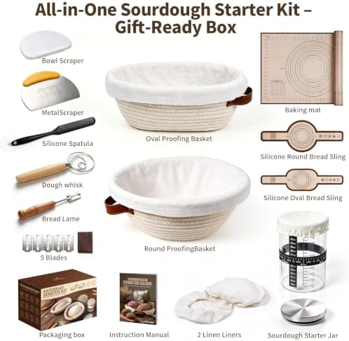 Sourdough Starter Kit with Proofing Basket,bread baking supplies & 34oz Jar - Image 7