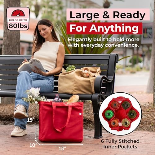VeraMia Canvas Grocery Bag 3pc XL Set with Real Pockets, Long Shoulder Strap and Short Handle. Heavy Duty, Foldable, Washable - Image 2