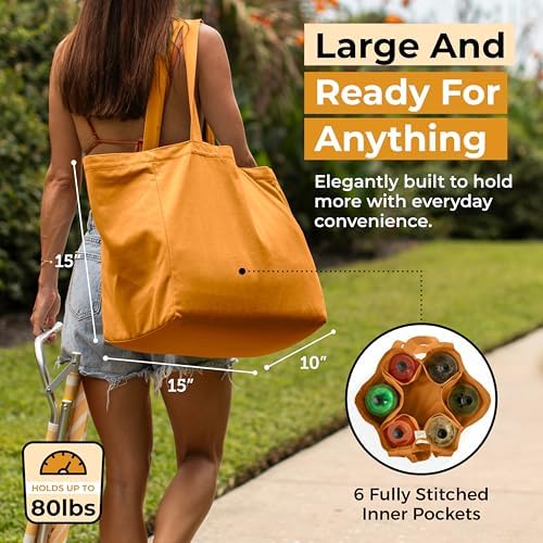 VeraMia Canvas Grocery Bag 3pc XL Set with Real Pockets, Long Shoulder Strap and Short Handle. Heavy Duty, Foldable, Washable - Image 2