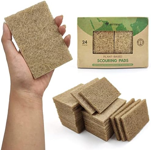 AIRNEX Plant-Based Scouring Pads for Dishes - Coconut Husk Non Scratch Scrub Pads - Natural Kitchen Scrubbing Pads for Pots & Pans - Eco Friendly & Non Abrasive Dish Scrubber Pads - Pack of 24 by Airnex