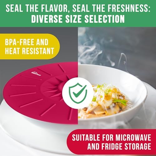 Silicone Lids for Food Storage - 5 Pack - 5 Sizes - Food Grade - Reusable Silicone Bowl Covers for Pots and Pans - Microwave Splatter Cover - Fits Cups, Plates,-Stove, Oven, Fridge, Dishwasher Safe - Image 6