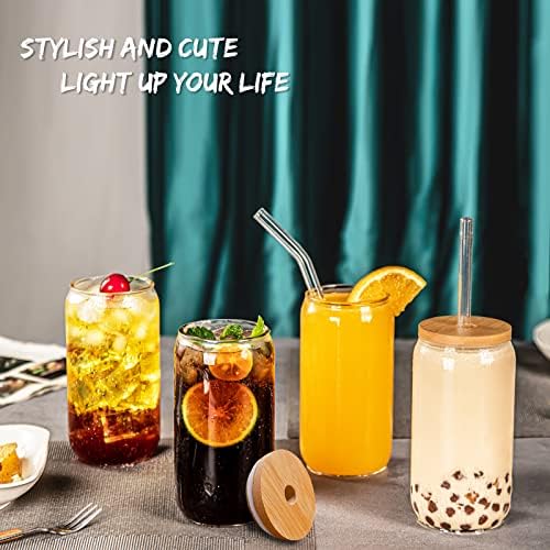 16 Oz Drinking Glasses - 8 Pcs Glass Cups with Bamboo Lids and Straws - Image 3