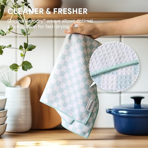 RECYCO Waffle Kitchen Towel Set of 2 - Quick Dry Microfiber Sustainable Dish Towels - Absorbent Reusable Cleaning Tea Towels - Lightweight Hand Towels,16”x 28”, Cuckoo Checker - Image 5