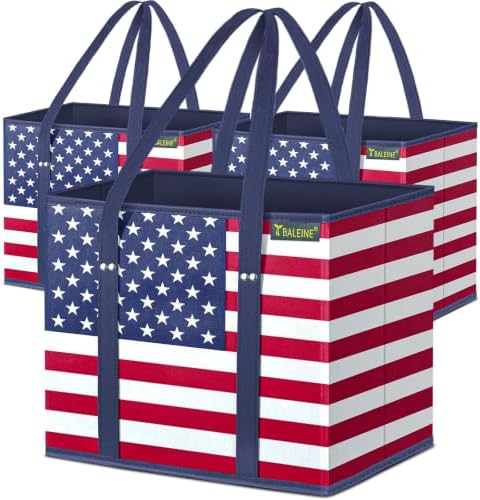BALEINE 3PK Reusable Grocery Bags, Heavy Duty Shopping Tote Bag by BALEINE