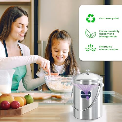 PURIMADE 10Pack 7.25 Inch Charcoal Filters for Compost Bucket with Cutting Template & Trash Can Bag Holder Clip, Universal Size Compost Bin Filter, Compost Filters for Countertop Bin - Image 2