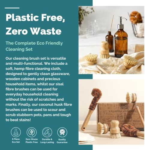 JUNGLE CULTURE Bamboo Dish Brush Set • 6 Piece with Bottle Brush & Scrubber - Image 5