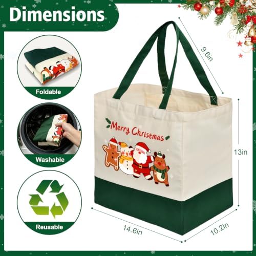 Christmas Canvas Tote Bags with Handles, Large Merry Christmas Shopping Bag - Image 6