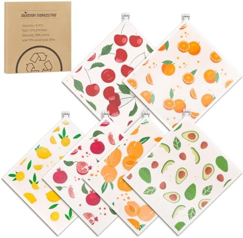 6 Pack Fruit Swedish Dishcloths for Kitchen,Swedish Rags Dish Towels by Needbrock