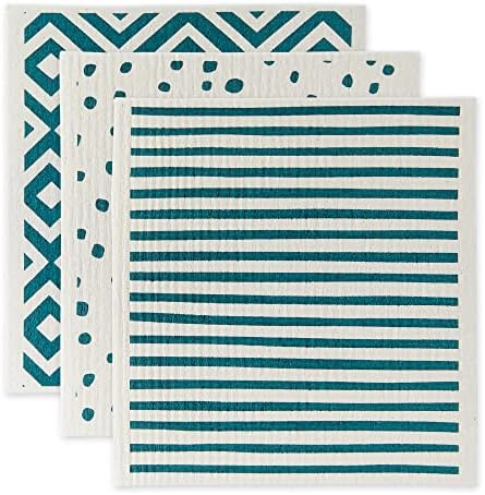 DII Swedish Dishcloths for Kitchen & Cleaning, Reusable, Machine Washable & Dishwasher Safe, Biodegradable, 7.75 x 6.75, Teal & White by DII