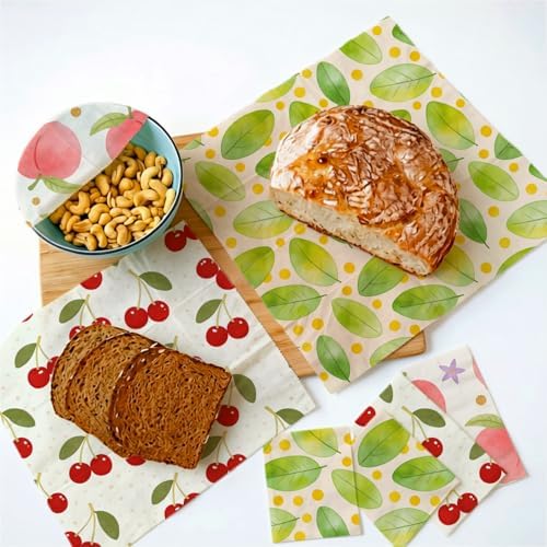 Reusable Beeswax Wraps, Peach Cherry Wraps, 9 Pack Eco-Friendly Food Storage, Organic, Sustainable, Zero Waste, Plastic-Free, For Sandwiches, Bread & Bowls, 1XL, 3M, 5S - Image 4