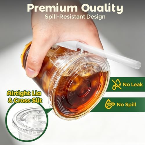 Charmount 100 Sets 16 oz Plastic Cups with Lids and Straws - Image 4